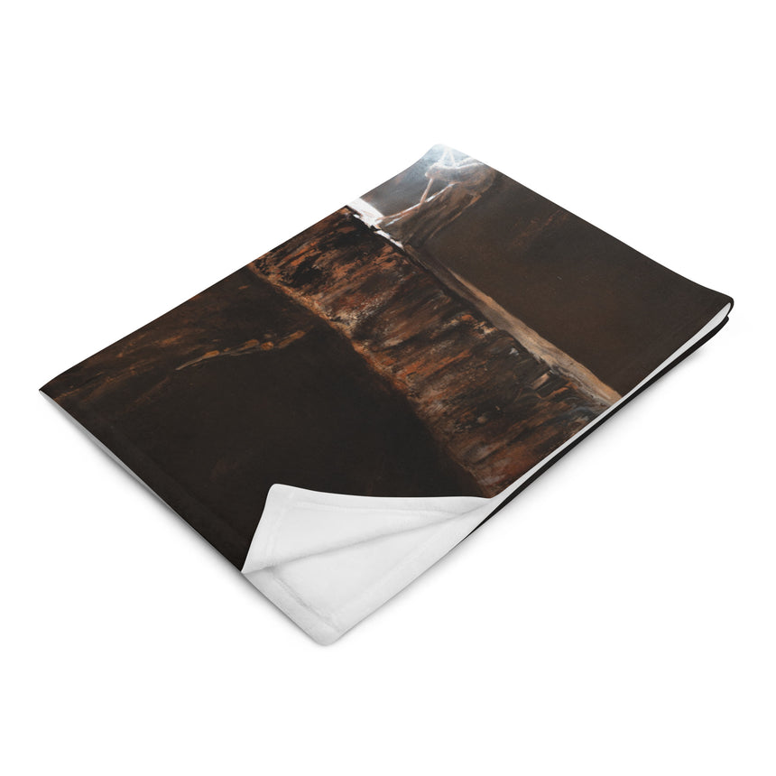 You Can Not Pass - Blanket black and brown folded fabric with fantasy art scene and soft white backing