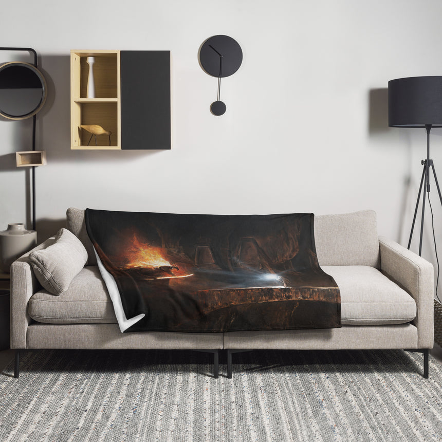 You Can Not Pass - Blanket fantasy art design dark throw with fiery sunset scene over a sofa