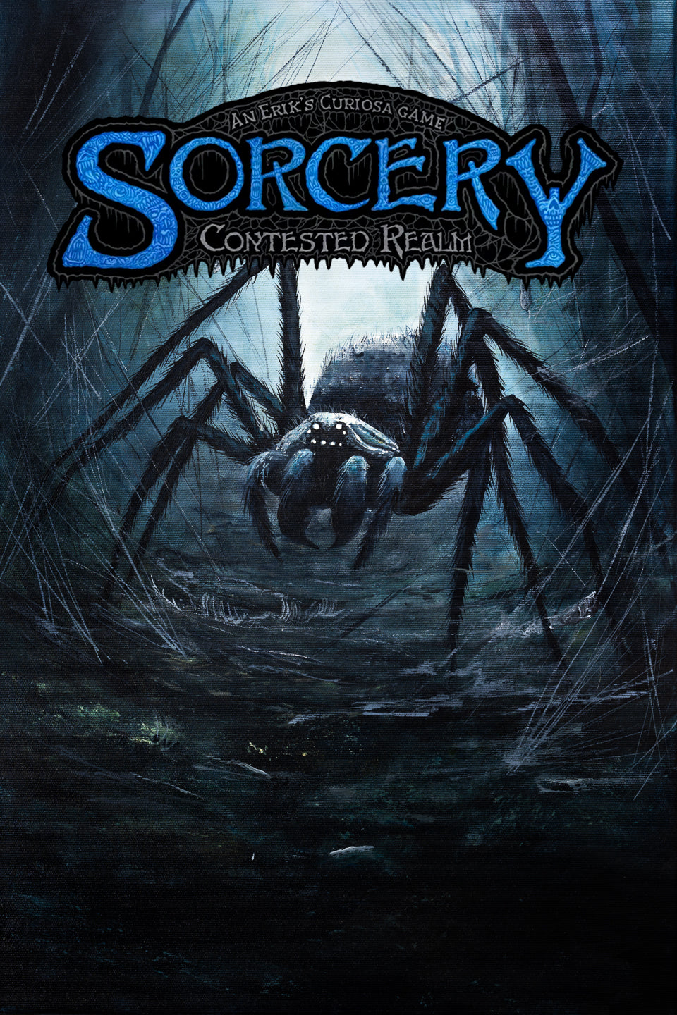SORCERY Gothic Original Painting "Giant Spider" - 60x40cm / Acrylics features a hand-painted fantasy creature set in a dark, eerie web, showcasing traditional fine art and gaming art style.