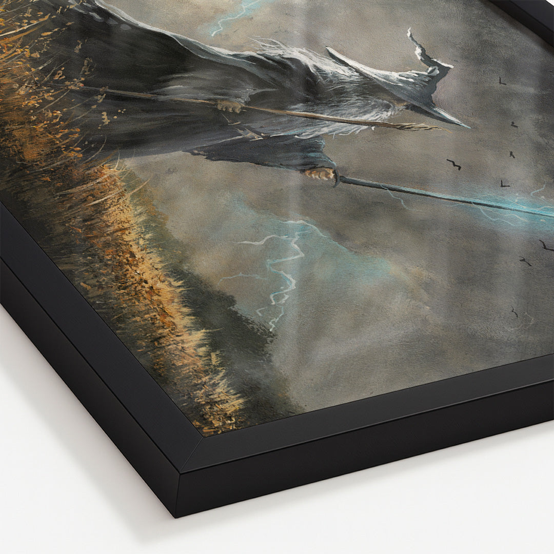 Wizard in the Field (Print) fantasy art art print with a painterly wizard scene, in a black-framed border