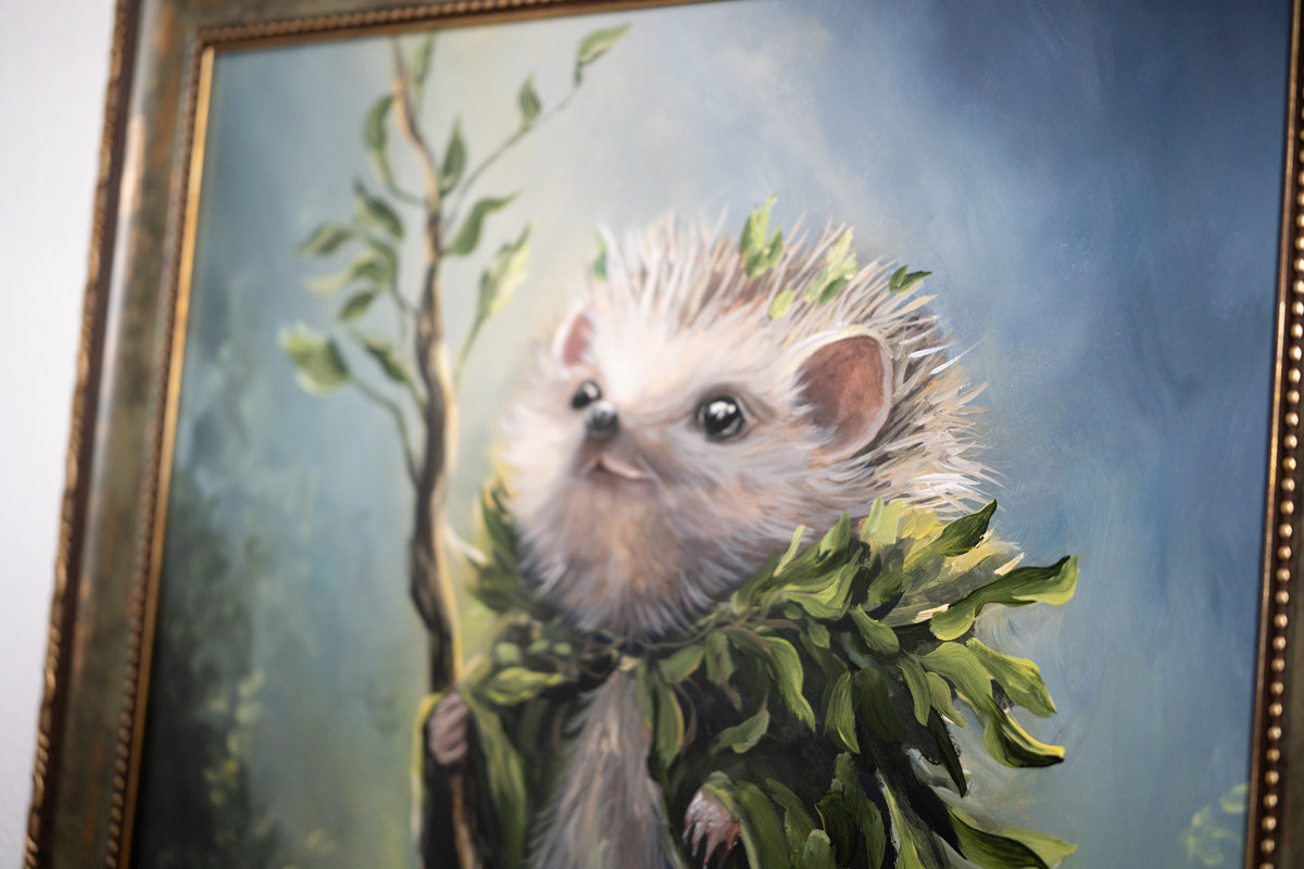Hedgehog Druid / Framed Acrylicpainting / 30x30cm / 11x11“
