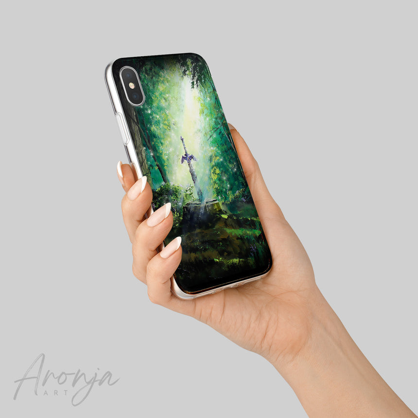 Phone Case - Mastersword Aronja-Art phone case green hand-painted fantasy art gaming inspired sword scene