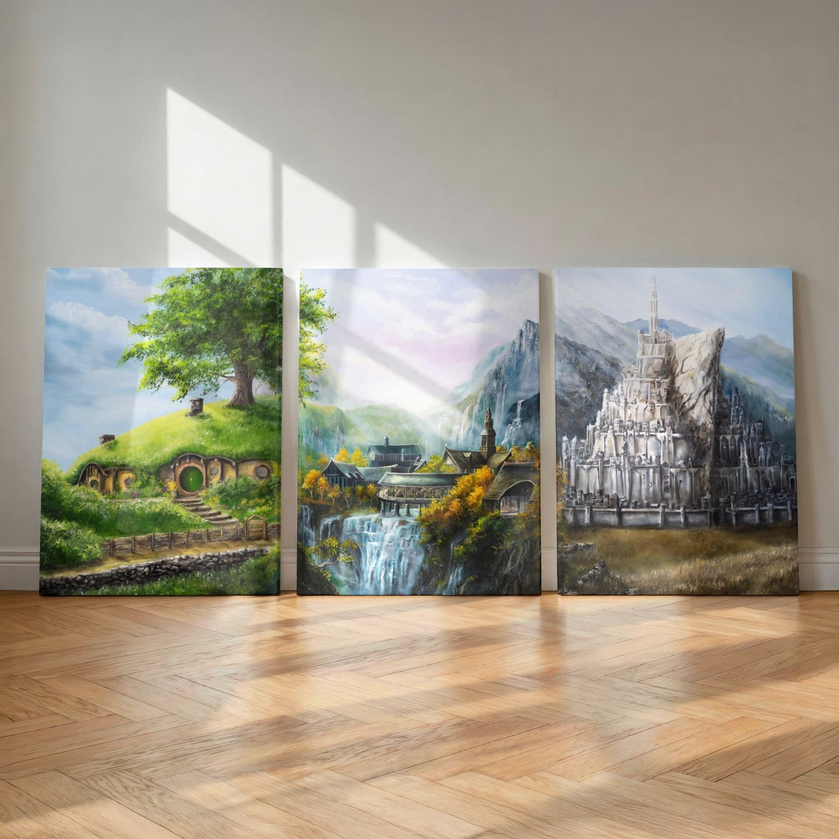 Three Locations - (Print) by Aronja-Art fantasy art art print set of three framed landscapes in soft daylight