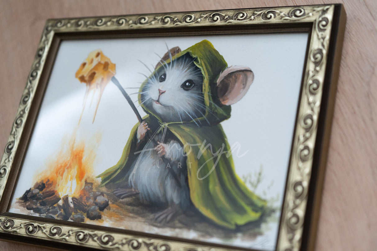 Mousewise with Cheese - Original Framed Gouache Painting