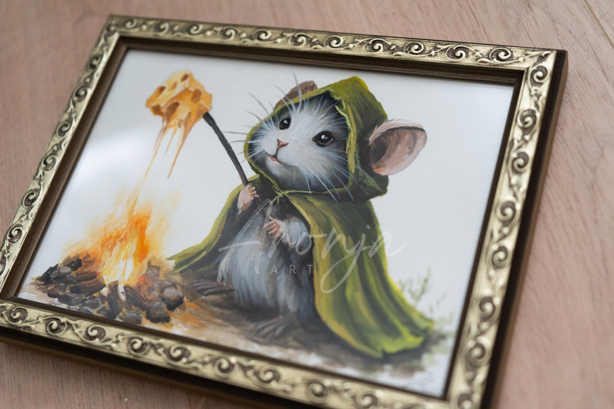 Mousewise with Cheese - Original Framed Gouache Painting