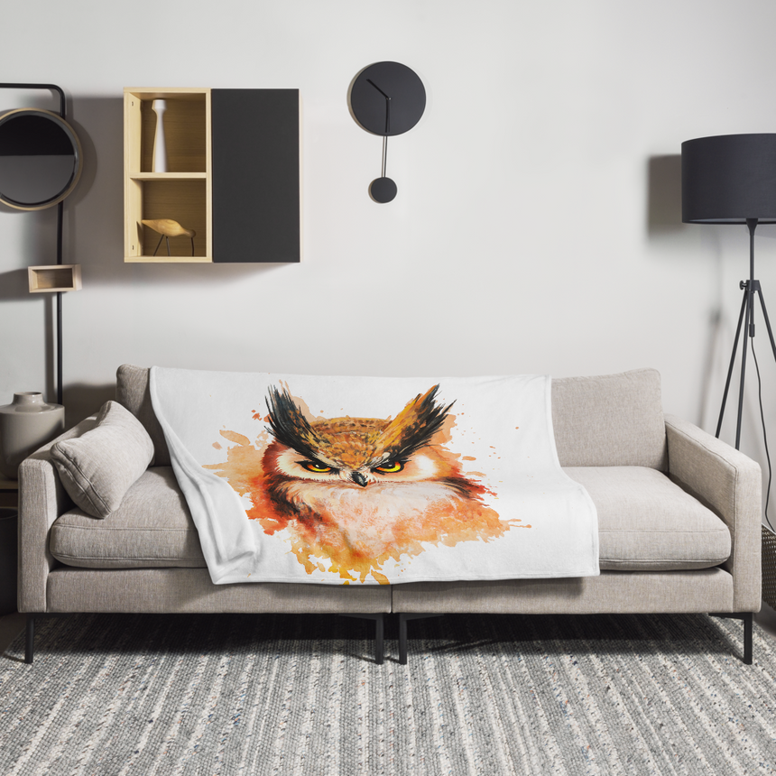 Autumn Owl - Blanket by Aronja-Art, fantasy art, traditional painting, hand painted art print on white fabric with orange owl