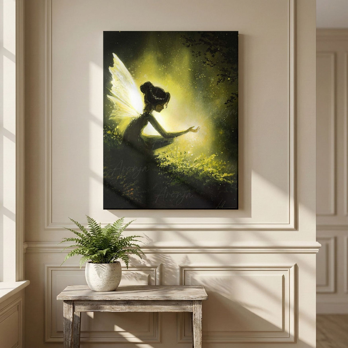 Pixie Dust - Print Aronja-Art fantasy art art print framed dark green with glowing fairy-wing light