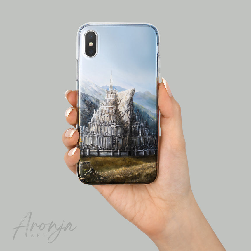 Phone Case - White City Aronja-Art phone case white scenic city print with mountain castle detail