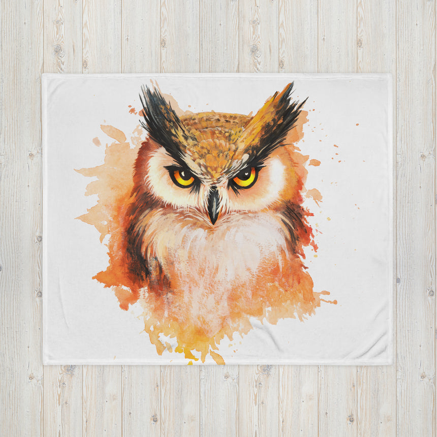 Autumn Owl - Blanket by Aronja-Art fantasy art owl illustration on white fabric with warm autumn tones