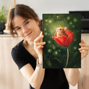 Just A Mouse In A Flower - Original Oil Painting on Panel