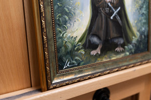 Aramouse original oil painting, Aronja-Art framed fantasy art showing a woodland character scene on canvas panel