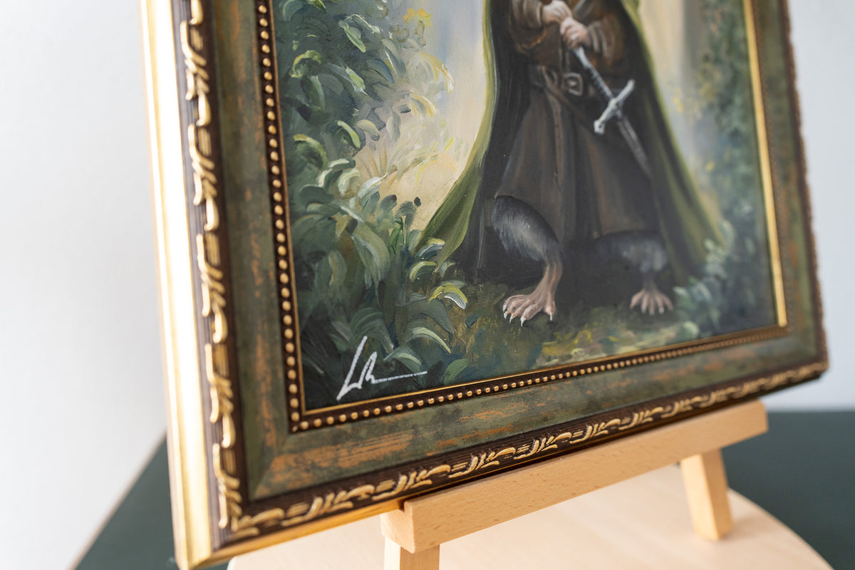 Aramouse original framed oil painting by Aronja-Art, dark woodland fantasy art on canvas panel