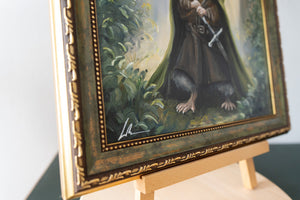 Aramouse original framed oil painting by Aronja-Art, dark woodland fantasy art on canvas panel