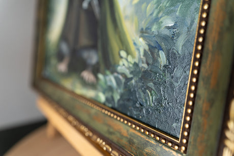 Aramouse original oil painting framed by Aronja-Art, fantasy art with a woodland character scene on canvas panel.