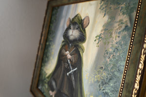 Aramouse original framed oil painting by Aronja-Art, fantasy art with a hooded woodland character