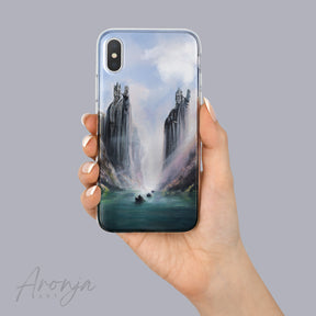 Phone Case - The Pillars Of Kings by Aronja-Art phone case in sky blue with stone pillars fantasy scene
