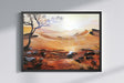 Arid Desert / Sorcery Contested Realm - (Print) shows a fantasy hand-painted desert landscape with warm tones, skeletal remains, twisted tree, and distant mountains under soft sunlight.