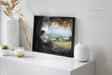 Back Again - (Print) showing a hand-painted fantasy landscape with a figure reading under a large tree, overlooking rolling hills and a bright sky, perfect for nature art lovers.