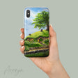 Phone Case - The Hole In The Ground by Aronja-Art phone case in transparent blue and green with hillside doorway scene