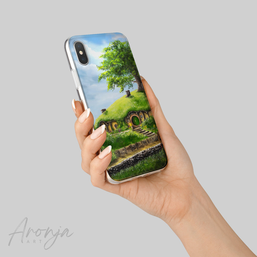 Phone Case - The Hole In The Ground by Aronja-Art transparent phone case in sky blue with landscape scene