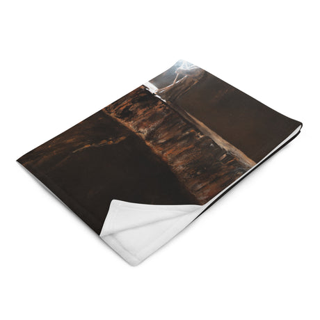 You Can Not Pass - Blanket black and brown folded fabric with fantasy art scene and soft white backing