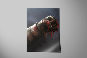 Blood Mana - Sorcery TCG Print features a dark, dramatic hand-painted fantasy artwork of a gloved fist dripping with blood, capturing intense gaming art energy by a traditional fantasy artist.