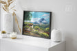 Corvo Bianco (Print) Framed Aronja-Art art print, hand-painted fantasy art mountain village landscape