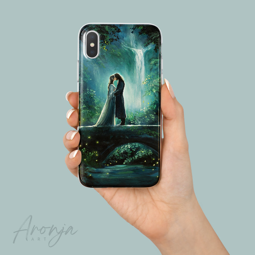 Forever Bound - Phone Case by Aronja-Art phone case in teal and green, waterfall couple artwork