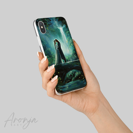 Forever Bound - Phone Case by Aronja-Art phone case in teal green glossy art, dark waterfall portrait