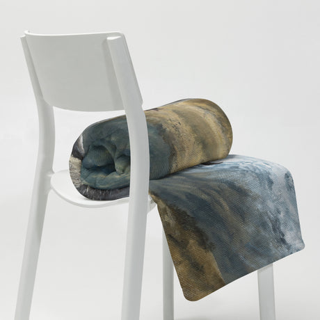The Grey Wizard - Blanket grey and blue fantasy art throw blanket draped over a white chair