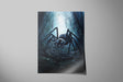 Dark, hand-painted fantasy art print titled Gargantula - Sorcery TCG Print featuring a large spider in a mystical forest web setting, inspired by traditional fantasy and gaming art.