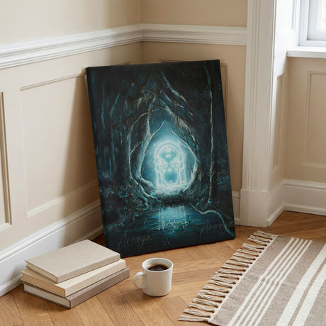 The Glowing Door - (Print) by Aronja-Art art print in teal-blue fantasy art with a glowing doorway