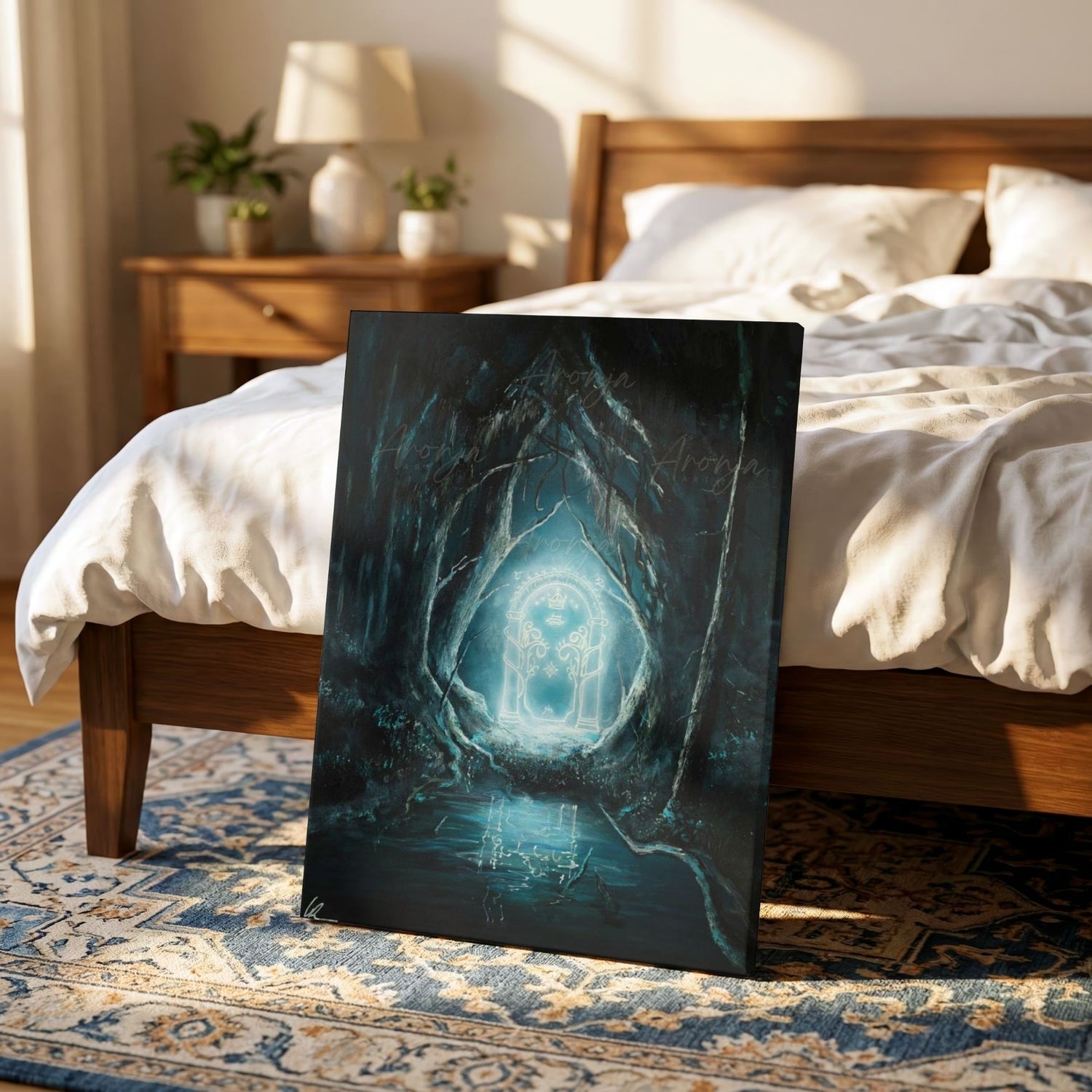 The Glowing Door - (Print) fantasy art Aronja-Art art print in teal and dark tones, glowing door portal