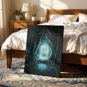The Glowing Door - (Print) fantasy art Aronja-Art art print in teal and dark tones, glowing door portal