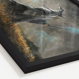 Wizard in the Field (Print) fantasy art art print with a painterly wizard scene, in a black-framed border