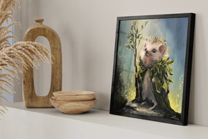 Druid Hedgehog- Square Print by Aronja-Art framed poster with pine wooden frame and shatterproof plexiglass