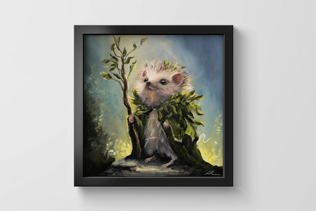 Druid Hedgehog- Square Print Aronja-Art framed canvas with pine wooden frame and shatterproof plexiglass