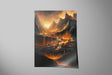 Hellfire - Sorcery TCG Print features a dramatic volcanic landscape with flowing lava and fiery mountains, showcasing fantasy and gaming art inspired by traditional fantasy artists.