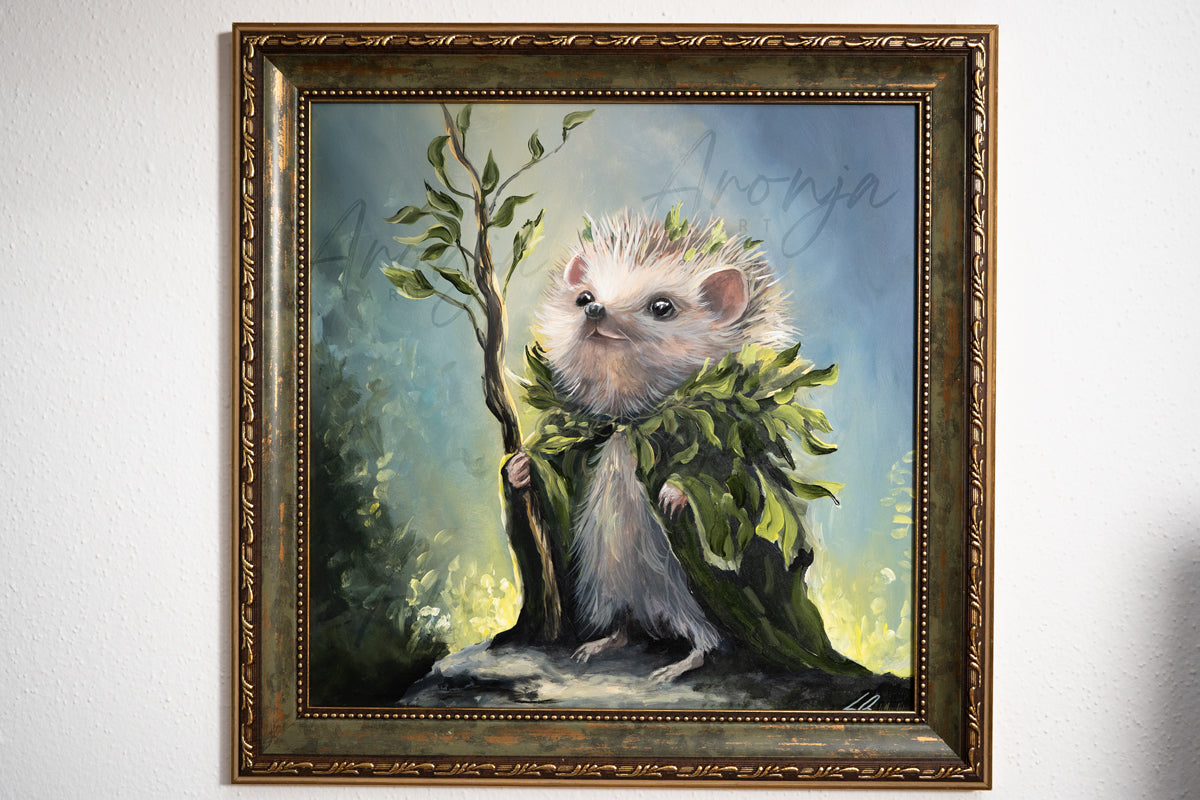 Hedgehog Druid / Framed Acrylicpainting / 30x30cm / 11x11“