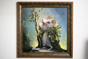 Hedgehog Druid / Framed Acrylicpainting / 30x30cm / 11x11“