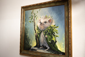 Hedgehog Druid / Framed Acrylicpainting / 30x30cm / 11x11“