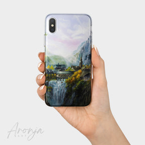 Phone Case - Imladris by Aronja-Art clear phone case with pastoral mountain castle artwork