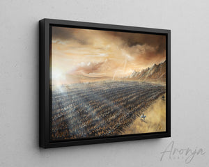 The Battle's Call - (Print) framed art print with warm gold highlights and dusk sky over hills
