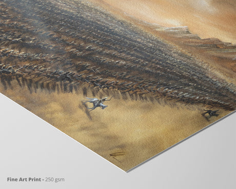 The Battle's Call - (Print) fantasy art art print on fine art paper, dusty battle scene in sepia tones