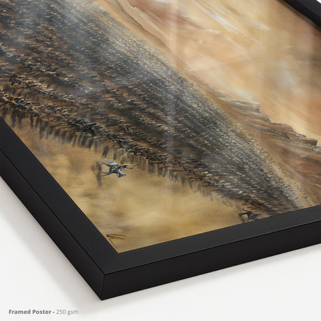 The Battle's Call - (Print) fantasy art framed poster with black frame, misty battlefield silhouettes — art print