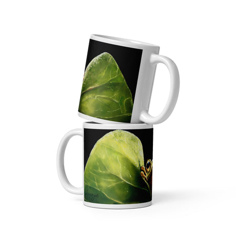 Leaf Me Sittin' - Mug by Aronja-Art, cute green leaf illustration on white ceramic cup.