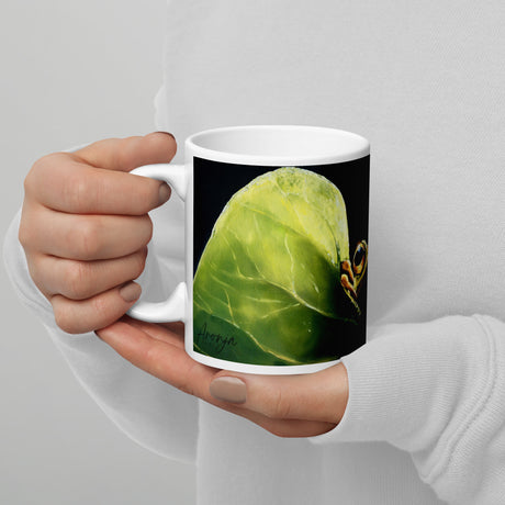 Leaf Me Sittin' - Mug Aronja-Art cute green leaf design white ceramic cup in hand
