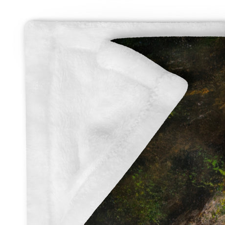 The Bridge - Blanket white and dark green throw with textured fabric and a sharp edge seam in view