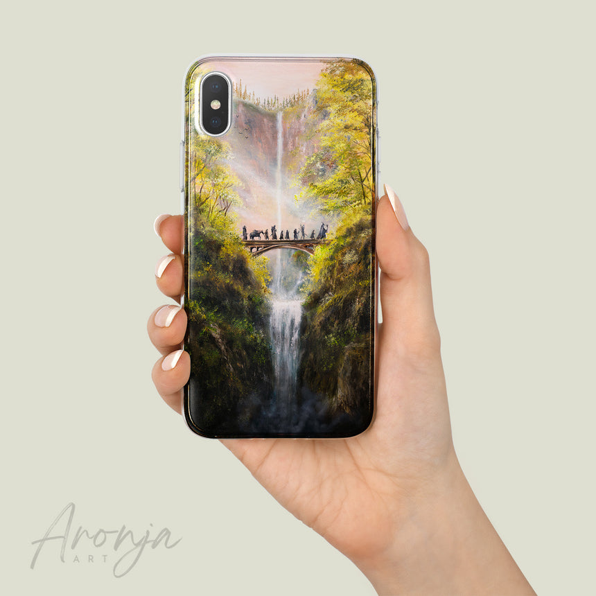 Crossing the Bridge - Soft Phonecase for 200+ phones Aronja-Art soft phonecase black with bridge waterfall artwork