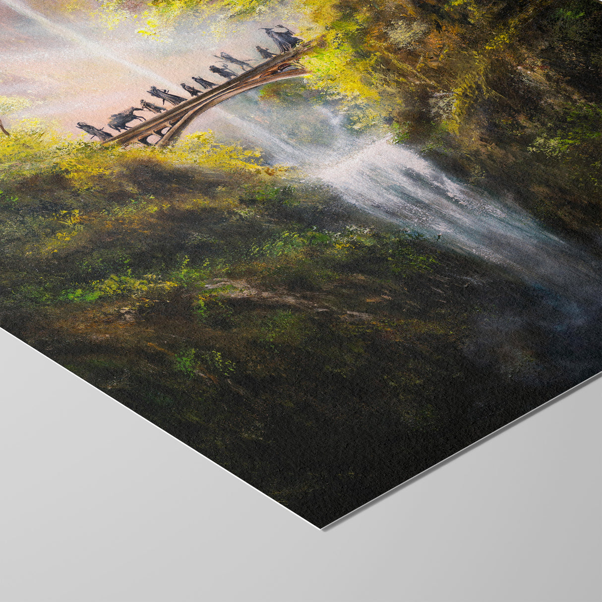 Crossing The Bridge - (Print) by Aronja-Art fantasy art art print with textured blue sky and golden trees